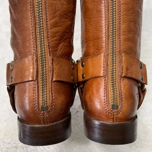 New Frye Phillip Harness Tall Riding Leather Boots Back Zip 3470511 Size 5.5 B