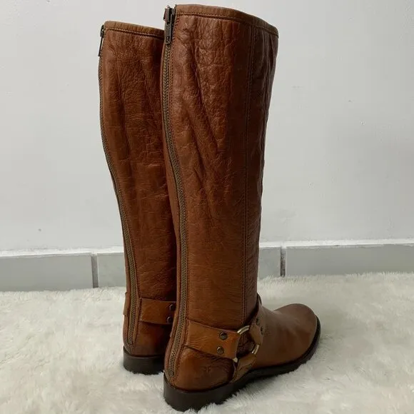 New Frye Phillip Harness Tall Riding Leather Boots Back Zip 3470511 Size 5.5 B