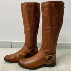 New Frye Phillip Harness Tall Riding Leather Boots Back Zip 3470511 Size 5.5 B