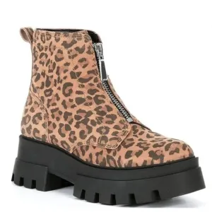 NEW Gianni Bini All-Star Leopard Print Leather Chunky Lug Sole Platform Booties