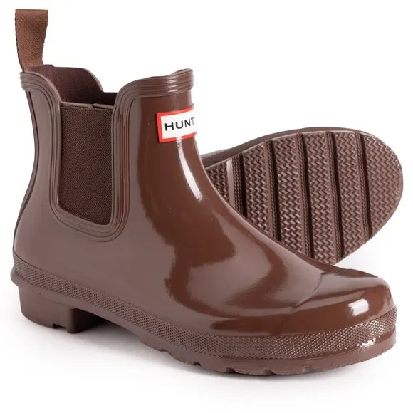 NEW HUNTER Original Chelsea Rain Boots - Waterproof  Brown Bolt  For Women 252