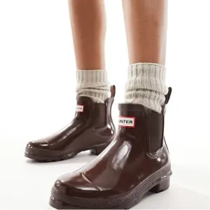 NEW HUNTER Original Chelsea Rain Boots - Waterproof  Brown Bolt  For Women 252