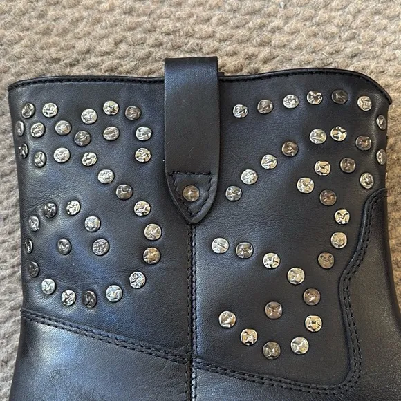 NEW in Box Free People Leather Harmony Studded Boots Black Size 8 1/2