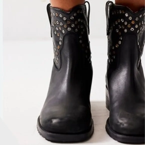 NEW in Box Free People Leather Harmony Studded Boots Black Size 8 1/2