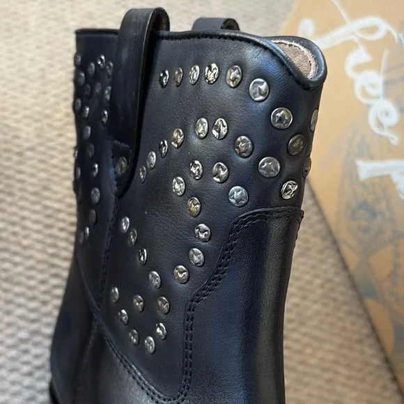 NEW in Box Free People Leather Harmony Studded Boots Black Size 8 1/2
