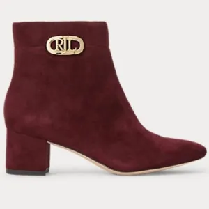 New in Box Ralph Lauren 9.5 Burgundy Wine Suede Block Heel Ankle Booties Boots