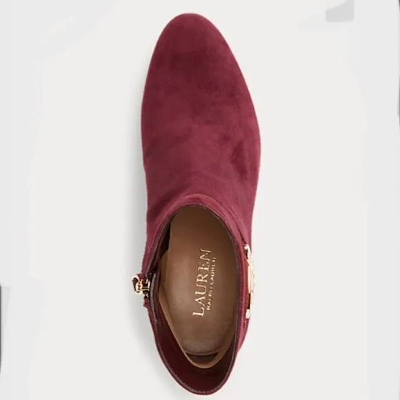 New in Box Ralph Lauren 9.5 Burgundy Wine Suede Block Heel Ankle Booties Boots