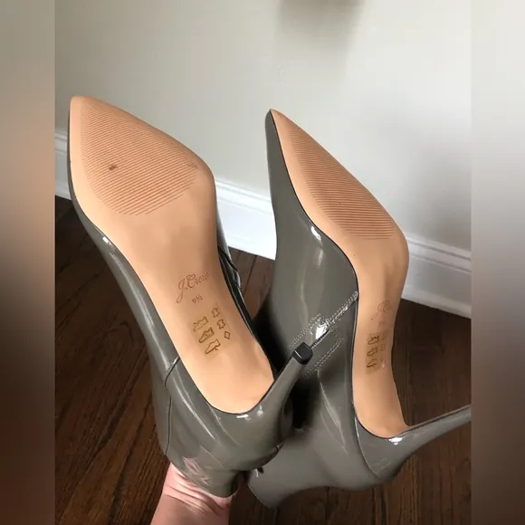 *NEW* J. Crew Women’s 9.5 Stevie Pointed Toe Ankle Boots in Gray Shiny Leather