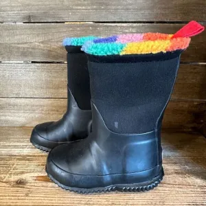 New Kids Hunter Black Rainbow Sherpa Lined Rubber‎ Snow Winter Boots Size 7 C