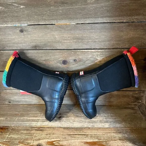 New Kids Hunter Black Rainbow Sherpa Lined Rubber‎ Snow Winter Boots Size 7 C