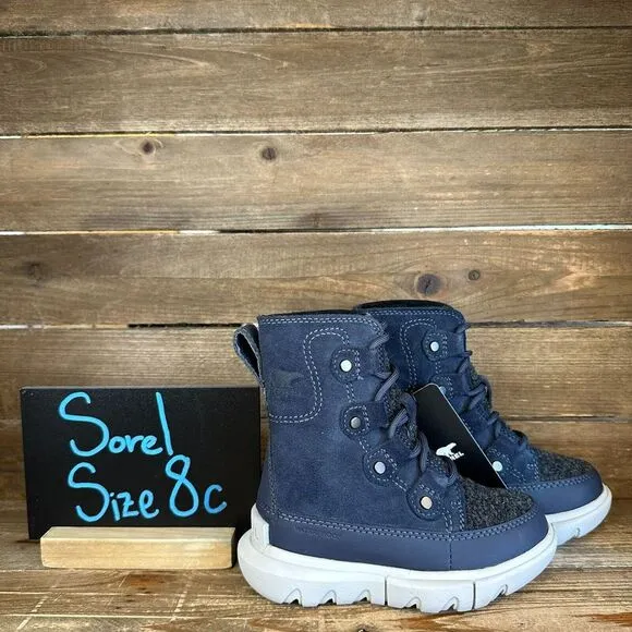 New Little Kids Sorel Explorer Navy Blue Leather Winter‎ Snow Boots Size 8 C