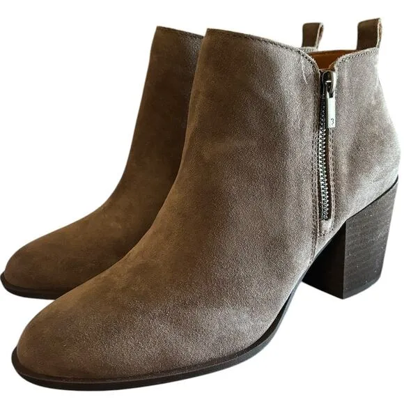 New Lucky Brand Basel Heeled Boots Women's Size 10 M Dune Brown Suede Leather