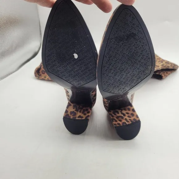 New Marc Fisher LULEY Stretch Leopard Chunky Heel Zip Over the Knee Boots sz 6