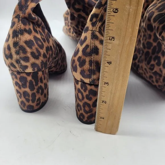 New Marc Fisher LULEY Stretch Leopard Chunky Heel Zip Over the Knee Boots sz 6