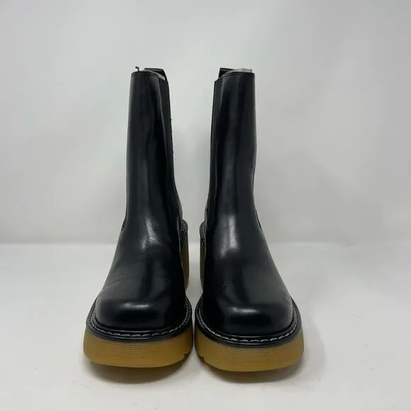 NEW Marc Fisher Fredy Boots 8 Black Leather Chunky Block Heel Lug Sole Pull On