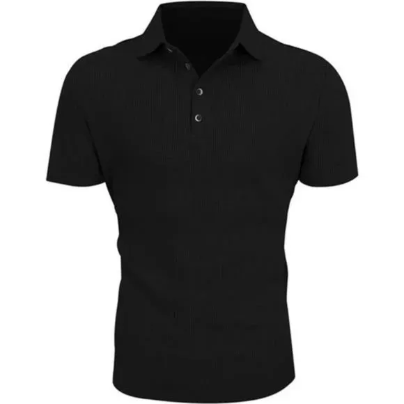 New Mens waffle knit polo shirts short sleeve black