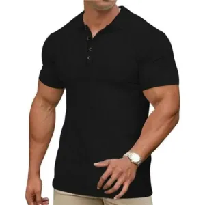 New Mens waffle knit polo shirts short sleeve black