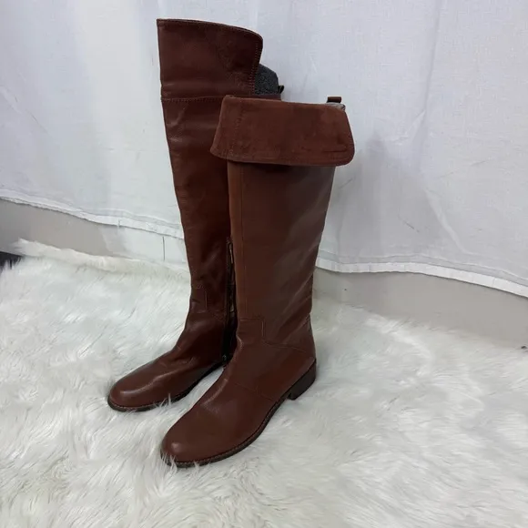 NEW Nine West Cognac Brown Noriko Leather Knee High Riding Boots Size 9.5M