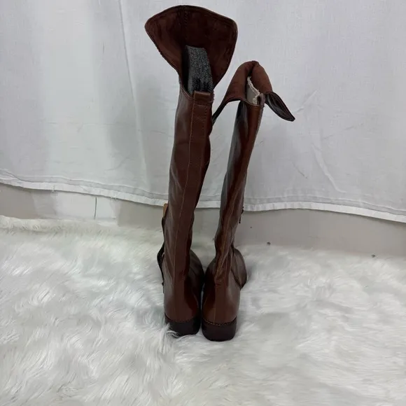 NEW Nine West Cognac Brown Noriko Leather Knee High Riding Boots Size 9.5M