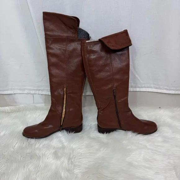 NEW Nine West Cognac Brown Noriko Leather Knee High Riding Boots Size 9.5M