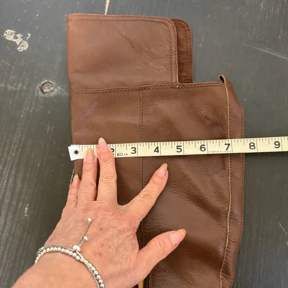 NEW Nine West Cognac Brown Noriko Leather Knee High Riding Boots Size 9.5M