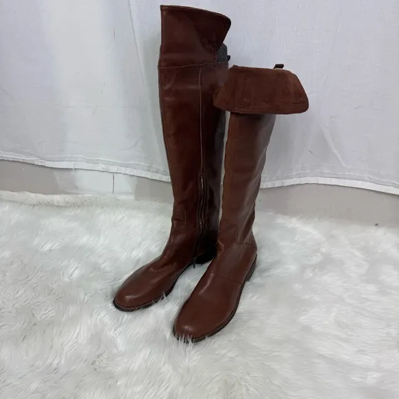NEW Nine West Cognac Brown Noriko Leather Knee High Riding Boots Size 9.5M