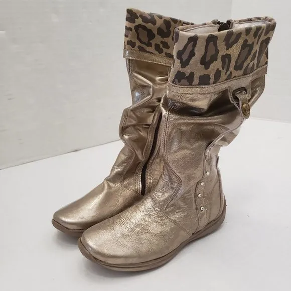New Nordstrom ITALY Girls Metallic Gold Cheetah Leopard Animal Print 30