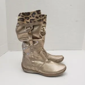 New Nordstrom ITALY Girls Metallic Gold Cheetah Leopard Animal Print 30