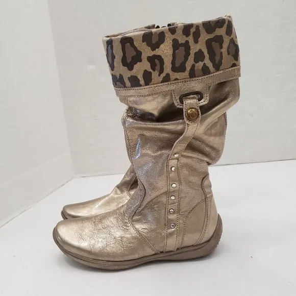 New Nordstrom ITALY Girls Metallic Gold Cheetah Leopard Animal Print 30
