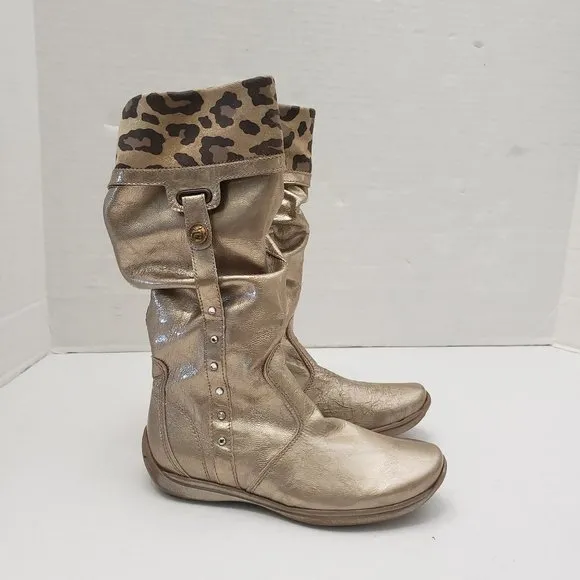 New Nordstrom ITALY Girls Metallic Gold Cheetah Leopard Animal Print 30
