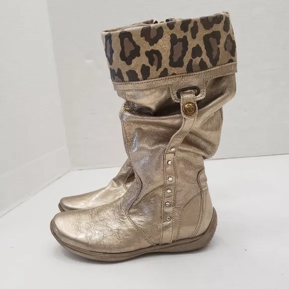New Nordstrom ITALY Girls Metallic Gold Cheetah Leopard Animal Print 30