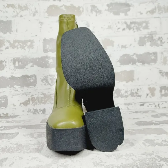 NEW Open Edit Jasper Green Black Chunky Platform Ankle Boots H343