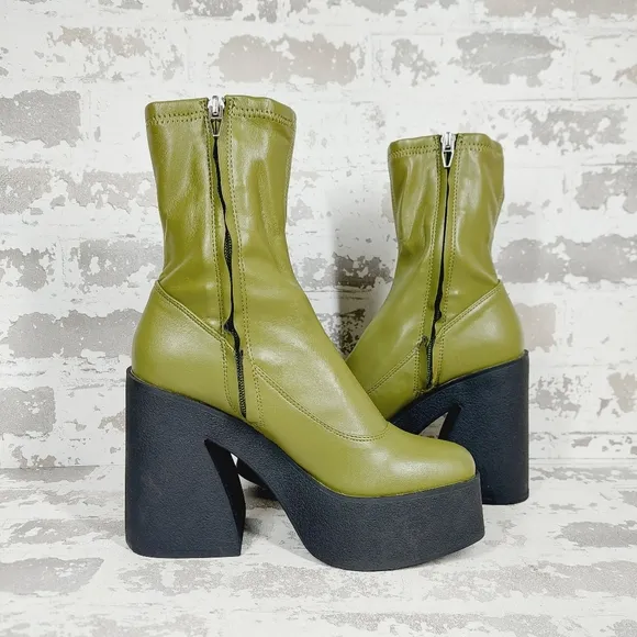 NEW Open Edit Jasper Green Black Chunky Platform Ankle Boots H343