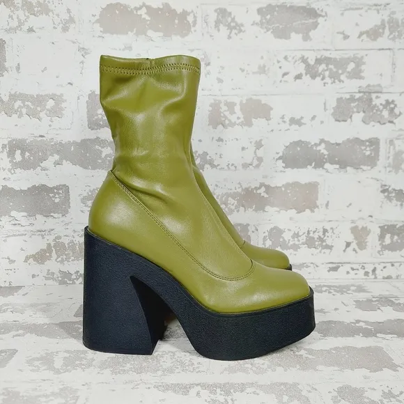 NEW Open Edit Jasper Green Black Chunky Platform Ankle Boots H343