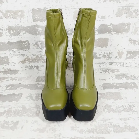 NEW Open Edit Jasper Green Black Chunky Platform Ankle Boots H343