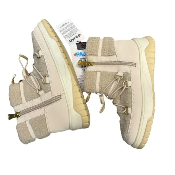 NEW PAJAR Girls Sherpa Janie Pull on Winter Boots -20 Size 2 1/2(34) Biege/Cream