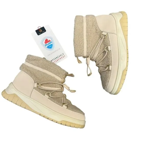 NEW PAJAR Girls Sherpa Janie Pull on Winter Boots -20 Size 2 1/2(34) Biege/Cream