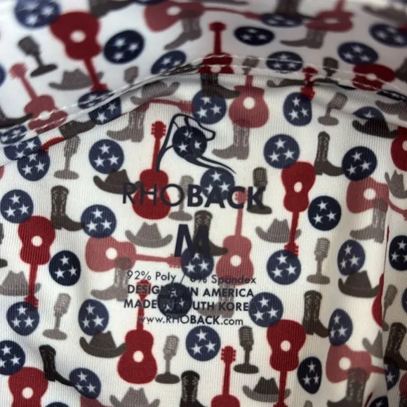NEW! Rhoback The Nashvegas Performance Polo Guitar Cowboy Boots Print Sz Medium