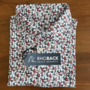 NEW! Rhoback The Nashvegas Performance Polo Guitar Cowboy Boots Print Sz Medium