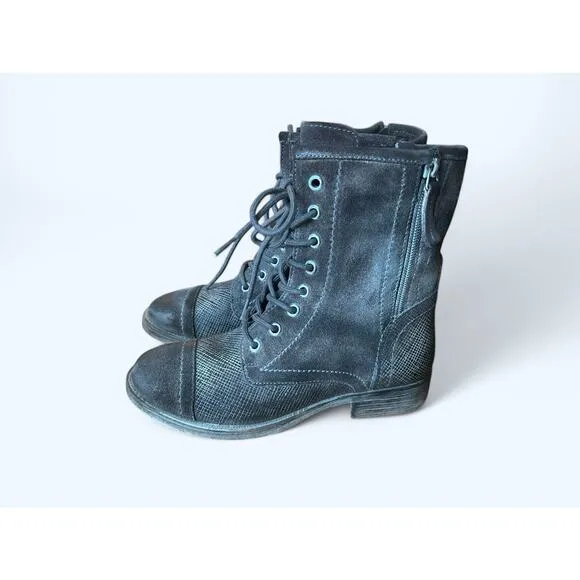 NEW ROAN Affair P Suede Leather Lace-up Combat Moto Boots Gray size 6  Edgy Boho