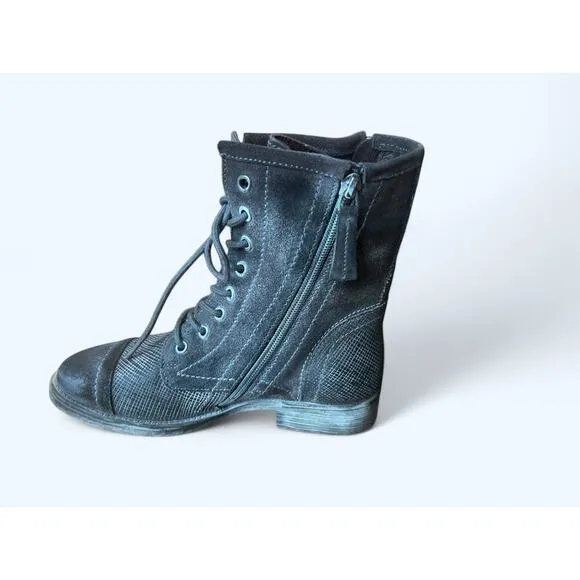 NEW ROAN Affair P Suede Leather Lace-up Combat Moto Boots Gray size 6  Edgy Boho