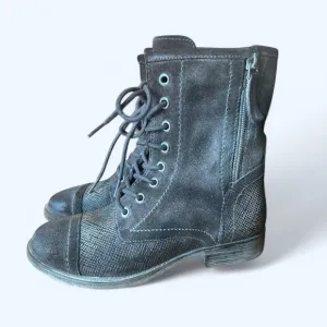 NEW ROAN Affair P Suede Leather Lace-up Combat Moto Boots Gray size 6  Edgy Boho