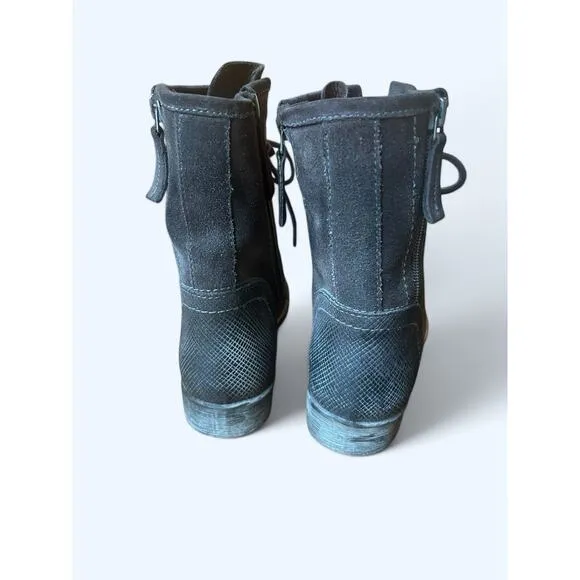 NEW ROAN Affair P Suede Leather Lace-up Combat Moto Boots Gray size 6  Edgy Boho