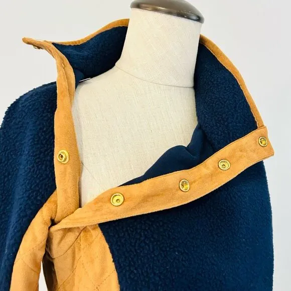 NEW Sail to Sable Fleece/Suede Navy and Cognac Pullover size Small