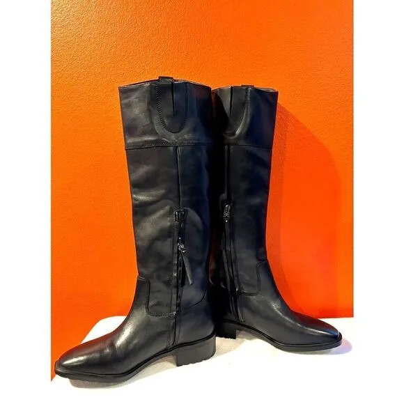 NEW Sam Edelman Drina Riding Style Boots Black Leather Lug Sole RTL $250 SZ 6
