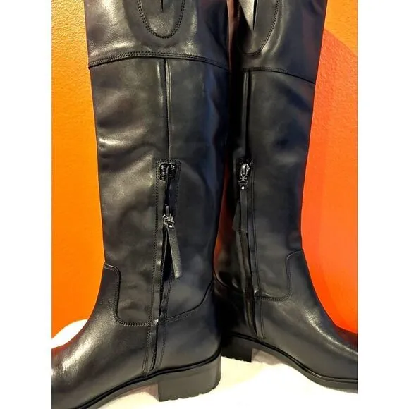 NEW Sam Edelman Drina Riding Style Boots Black Leather Lug Sole RTL $250 SZ 6