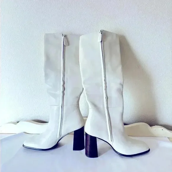 NEW SENSO Zander Kid Leather White Knee High Chunky Heel Square Toe Boot Size 7