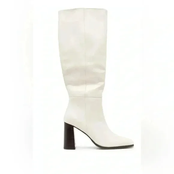 NEW SENSO Zander Kid Leather White Knee High Chunky Heel Square Toe Boot Size 7