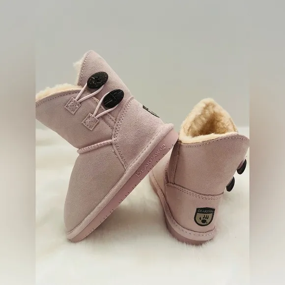 New! So cute Bearpaw Rosaline Youth Pale Pink Leather Boots. Size 13