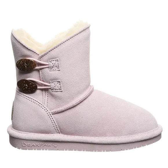 New! So cute Bearpaw Rosaline Youth Pale Pink Leather Boots. Size 13